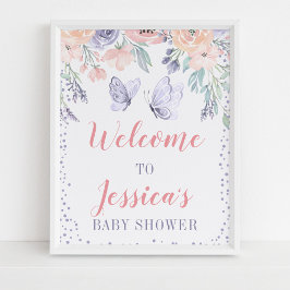 Pink Lila Floral Butterfly Babydusche Schild