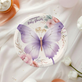 Pink Lila Floral Butterfly Girl Babydusche Pappteller
