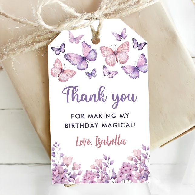 Pink Lila Floral Butterfly Girl Geburtstag Geschenkanhänger (Von Creator hochgeladen)