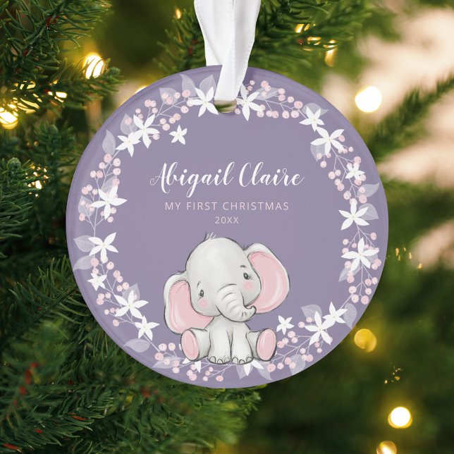 Pink Lila Floral Elephant Girl 1. Weihnachten Ornament (Von Creator hochgeladen)
