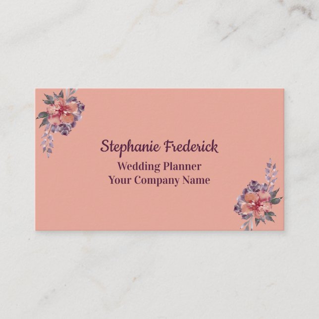 Pink Lila Floral Feminée Business Card Visitenkarte (Vorderseite)