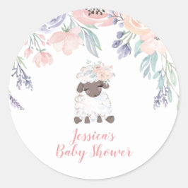 Pink Lila Floral Lamb Girl Dusche Runder Aufkleber