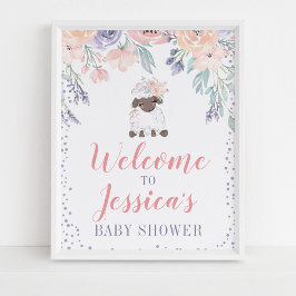 Pink Lila floral Lamm Babydusche Begrüßungszeichen Poster