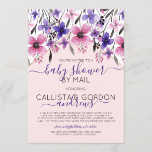 Pink Lila Floral Watercolor Kinderdusche per Mail Einladung