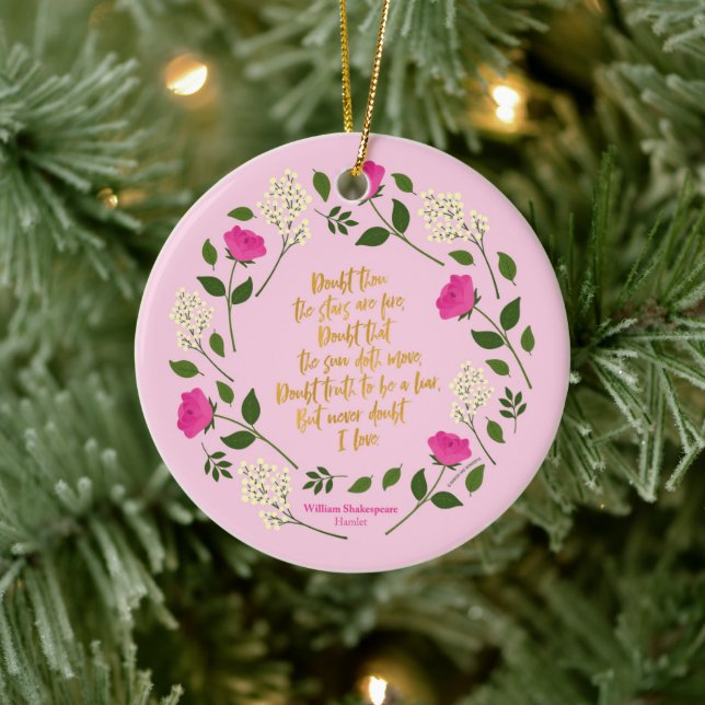 Pink Lila Floral William Shakespeare Keramik Ornament (Baum)
