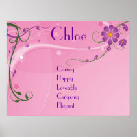 Pink Lila florale Teen Girl Name Poster Dekoration