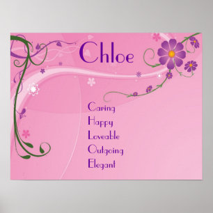 Pink Lila florale Teen Girl Name Poster Dekoration