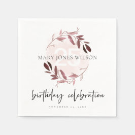 PINK LILA FOLIAGE WREATH ALTER 25. BIRTHTAG SERVIETTE