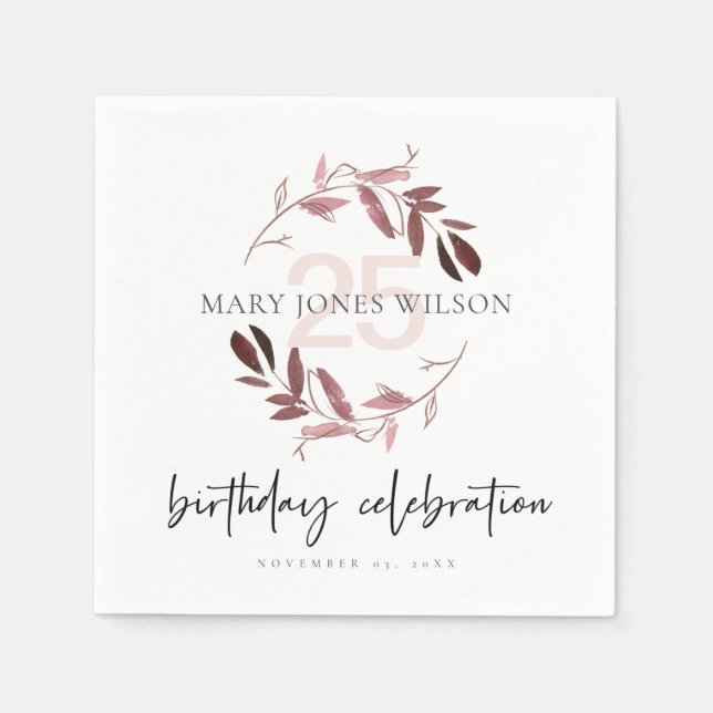 PINK LILA FOLIAGE WREATH JEDES ALTER 25. GEBURTSTA SERVIETTE (Vorderseite)