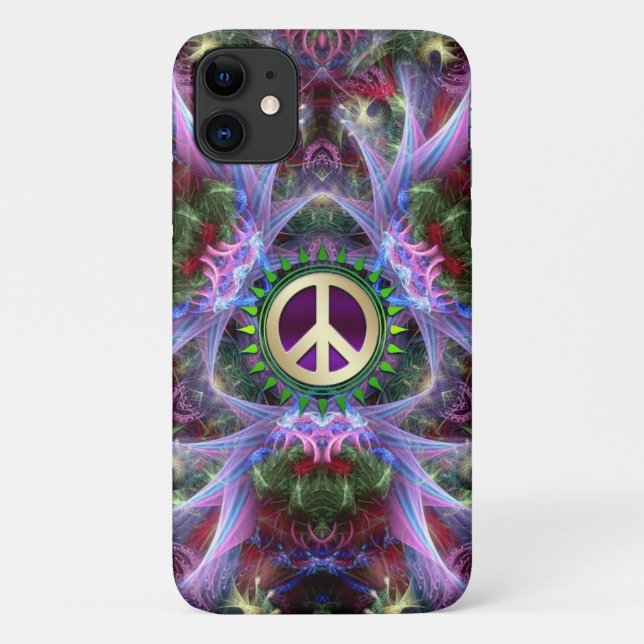 Pink Lila Fraktal Peace Signing iPhone 4 Fall Case-Mate iPhone Hülle (Rückseite)