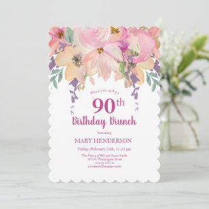 Pink Lila Garden Floral 90. Geburtstag Brunch Einladung