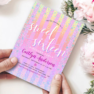 Pink Lila Gelb Sweet Sixteen Geburtstag Schrift Einladung