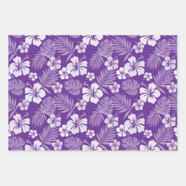 PINK LILA GELBEN TROPISCHEN HIBISKUS BLUME GESCHENKPAPIER SET