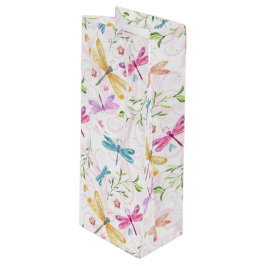 PINK LILA GELBLAUER WATERCOLOR DRAGONFLIS GESCHENKTÜTE FÜR WEINFLASCHEN
