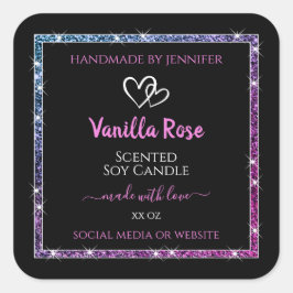 Pink, Lila Glitzer, Produktverpackungen Etiketten  Quadratischer Aufkleber