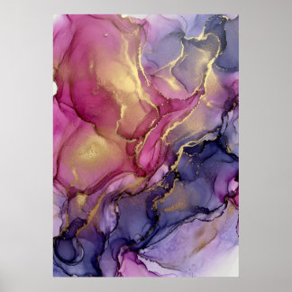 Pink Lila Gold Alkohol-Tinte Abstract Art Poster