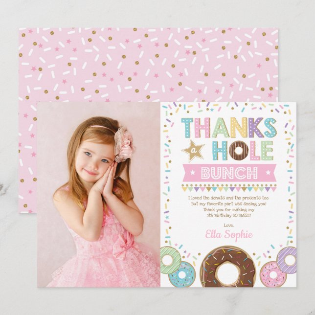Pink Lila Gold Doughnut Geburtstag Danke Karte (Vorne/Hinten)