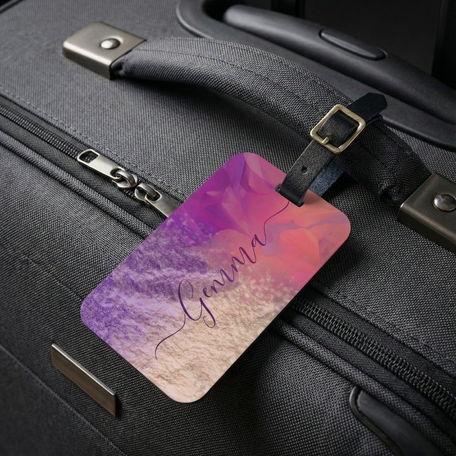 Pink Lila Gold Foil Glitzer Kalligrafie Script Gepäckanhänger (Von Creator hochgeladen)
