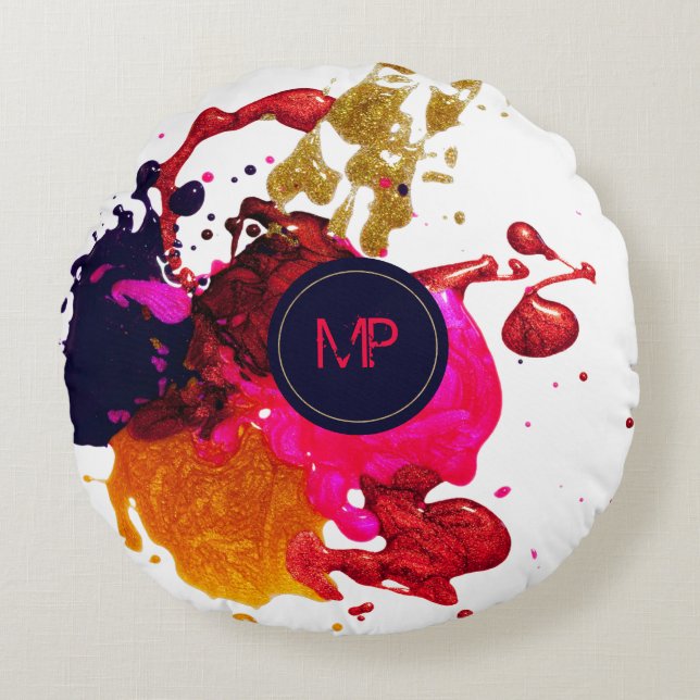 Pink Lila Gold Spritzer Monogram Kissen (Vorderseite)