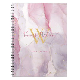 Pink Lila Gold Vene Watercolor Monogram Script Notizblock
