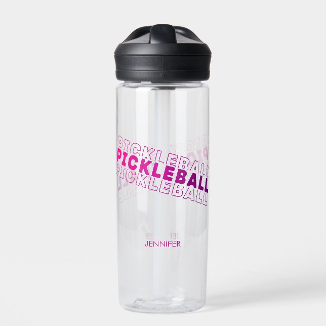 Pink Lila Gradient Pickleball Typografie Name Trinkflasche (Vorderseite)