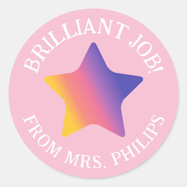 Pink Lila Gradient Star Brilliant Job School Runder Aufkleber (Vorderseite)