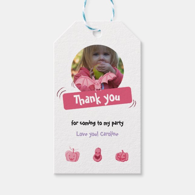 Pink & lila Halloween Geburtstagsparty Danke Geschenkanhänger (Vorderseite)