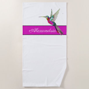 Pink Lila Hummingbird Monogramm Name Strandtuch