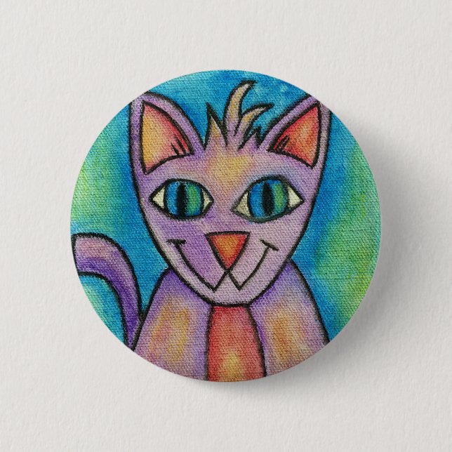 Pink Lila Kitty Cat Button (Vorderseite)