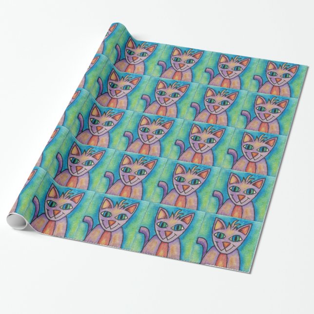 Pink Lila Kitty Cat Geschenkpapier (Ungerollt)