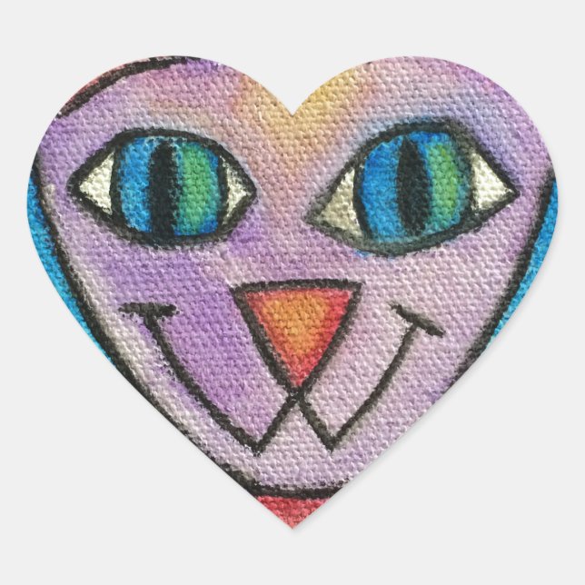 Pink Lila Kitty Cat Herz-Aufkleber (Vorderseite)