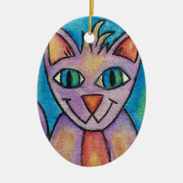 Pink Lila Kitty Cat Keramik Ornament (Vorne)