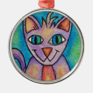 Pink Lila Kitty Cat Ornament Aus Metall