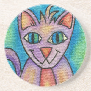 Pink Lila Kitty Cat Sandstein Untersetzer