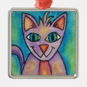 Pink Lila Kitty Cat Silbernes Ornament