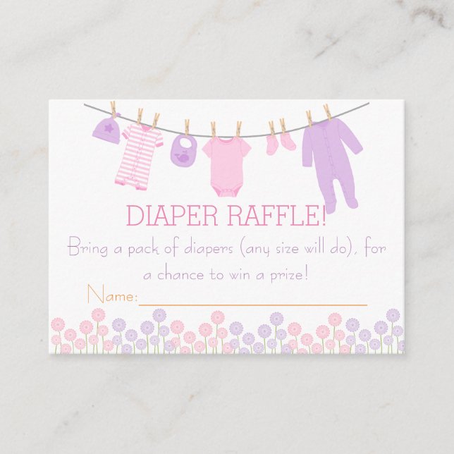 Pink & Lila Kleine Kleidung Diaper Raffle Tickets Begleitkarte (Vorderseite)