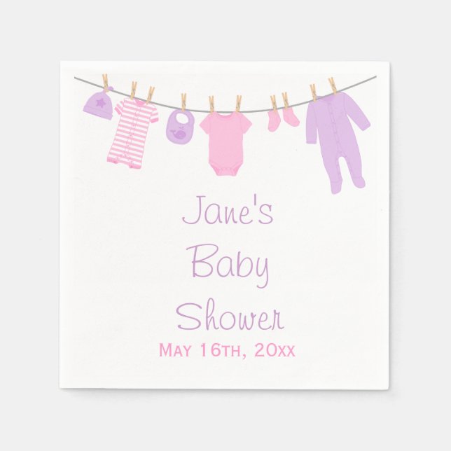 Pink & Lila Kleine Kleidung Kinderdusche Napkins Serviette (Vorderseite)