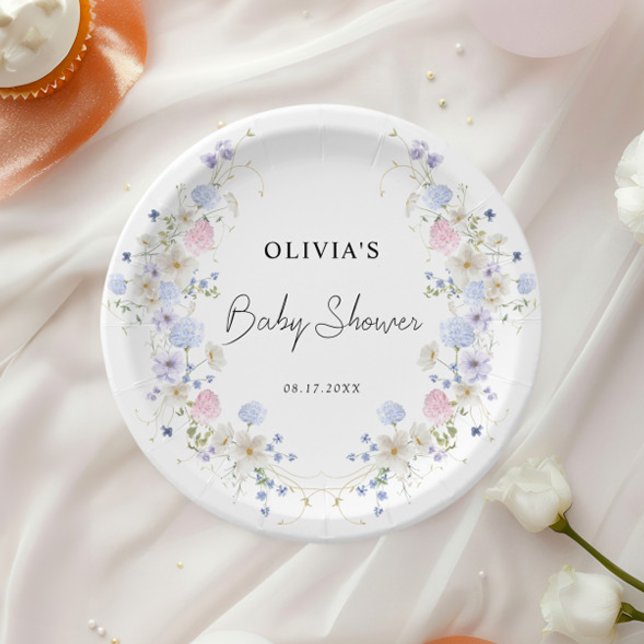 Pink Lila Kleine Wildblume Girl Babydusche Pappteller (Von Creator hochgeladen)