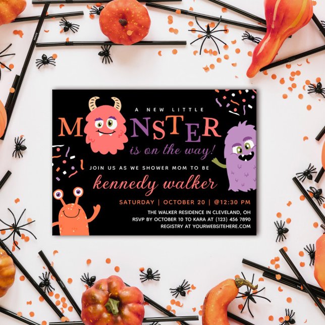 Pink Lila Kleines Monster Halloween Kinderdusche Einladung (Von Creator hochgeladen)