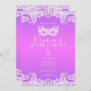 Pink Lila Lace Masquerade 15. Quinceañera Einladung