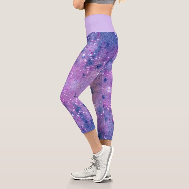 Pink Lila Lavendel Wasserfarbenpinsel Capri Leggings (Links)