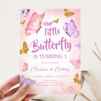 Pink Lila Little Butterfly Geburtstagsparty Einladung