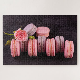 Pink Lila Macarons Blume Rose Süßes Essen Französi Puzzle