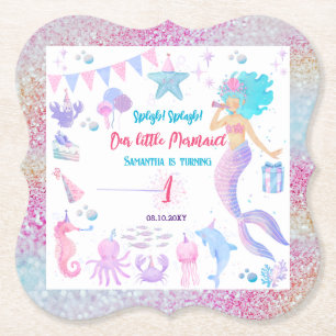 Pink Lila Magical Girl Mermaid Geburtstagsparty Untersetzer