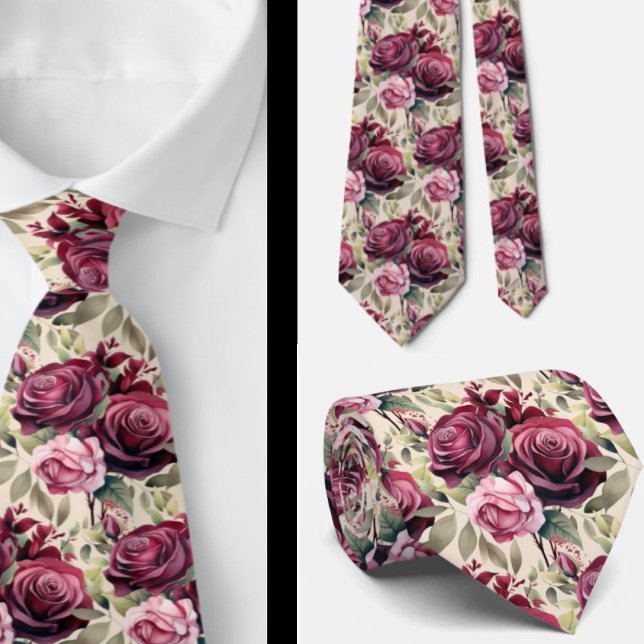 Pink Lila Mauve Rote Rosen Wasserfarben Neck Tie Krawatte (Von Creator hochgeladen)
