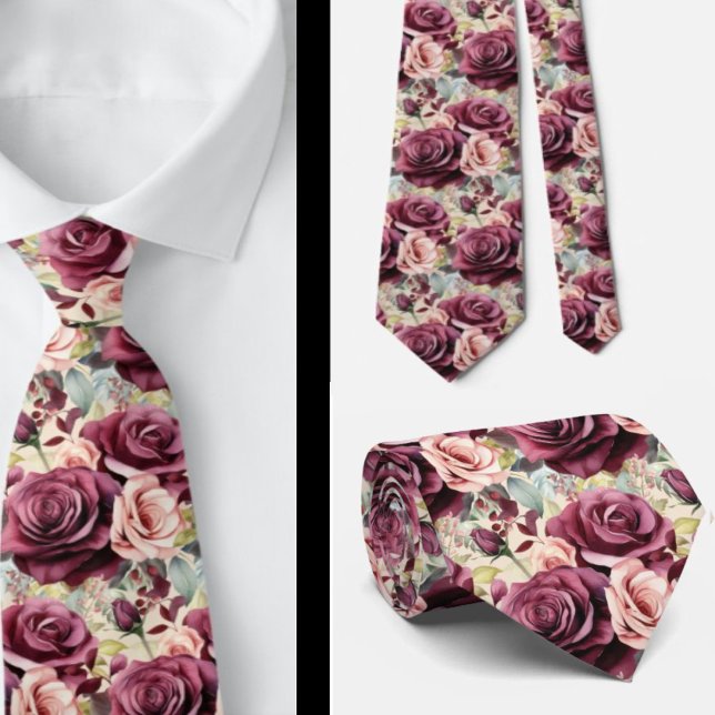 Pink Lila Mauve Rote Rosen Wasserfarben Neck Tie Krawatte (Von Creator hochgeladen)