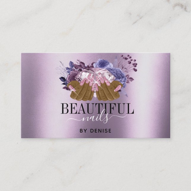 PINK lila Nagelsalon Frau Hand Nägel Techniker Visitenkarte (Vorderseite)