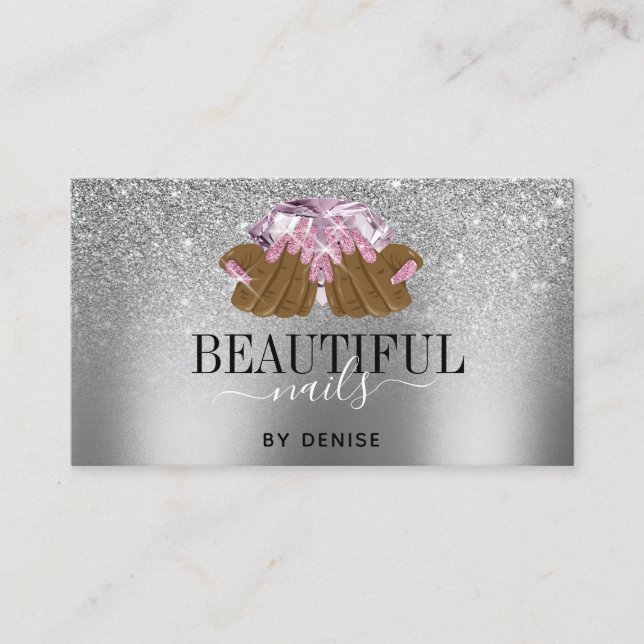 PINK lila Nagelsalon Frau Hand Nägel Techniker Visitenkarte (Vorderseite)