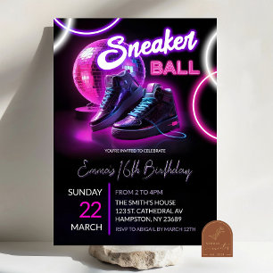Pink Lila Neo Discoball Sneakerball Geburtstag Einladung