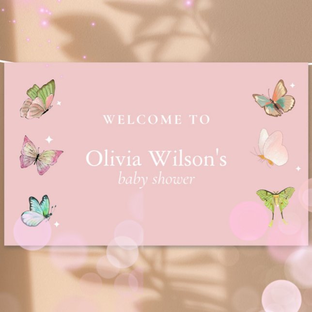 Pink Lila Pastel Butterfly Girl Babydusche Banner (Von Creator hochgeladen)